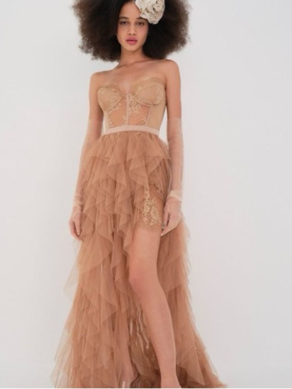 For Love & Lemons X Revolve Bustier Gown Warm Taupe Lace Corset Dress Sz M NWT - Picture 6 of 14